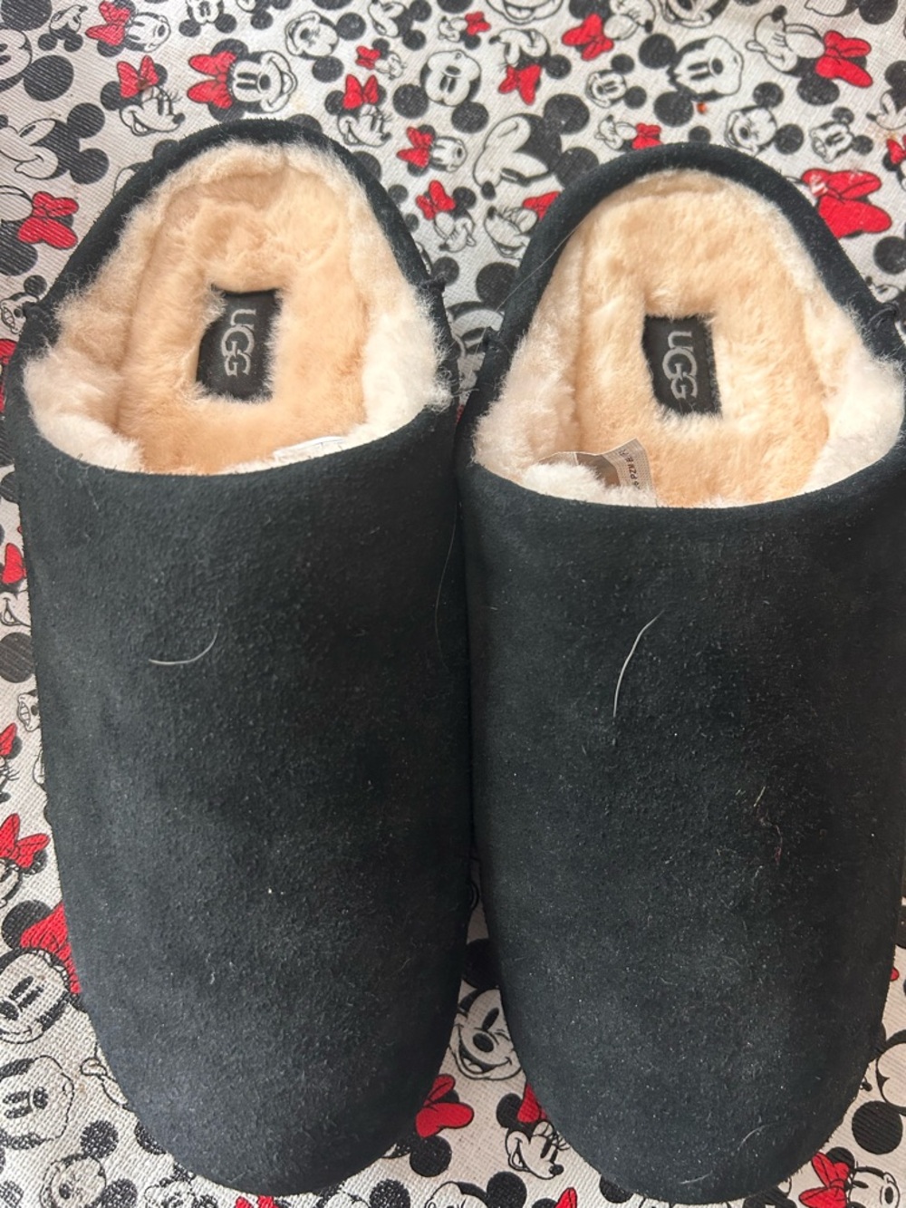 UGG Black Suede Shearling Lined Slip-On Slippers